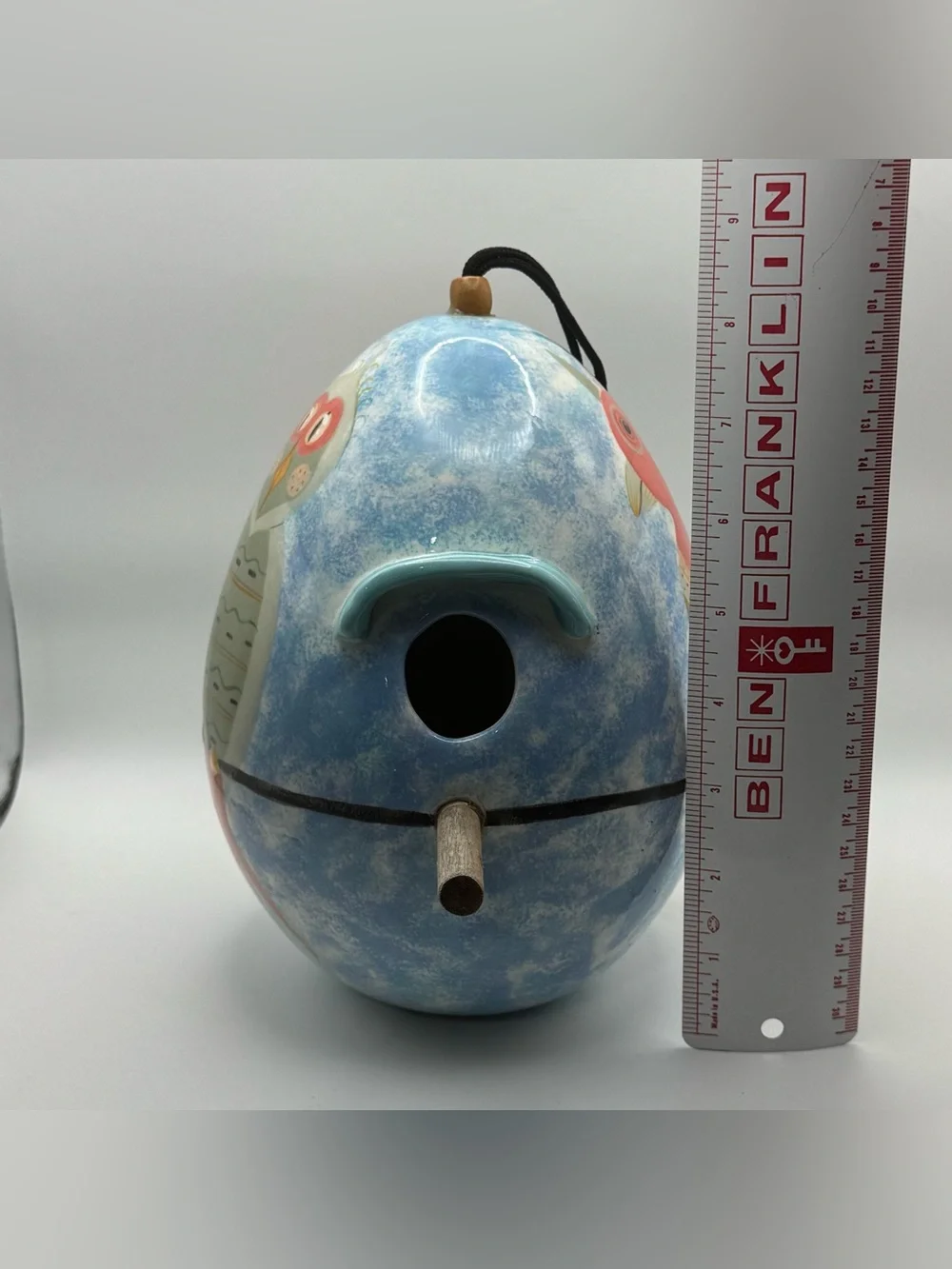 Nest Eggs Ceramic Birdhouse Hand Painted Whimsical Birds Blue Hanging Bird House